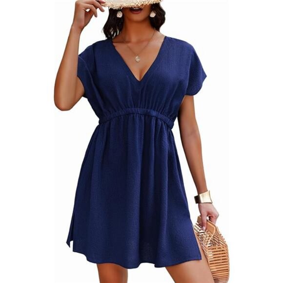 Bathing Suit Cover Ups for Women V Neck Swimsuit Cover Up Dress Beach Wear - Picture 7 of 7